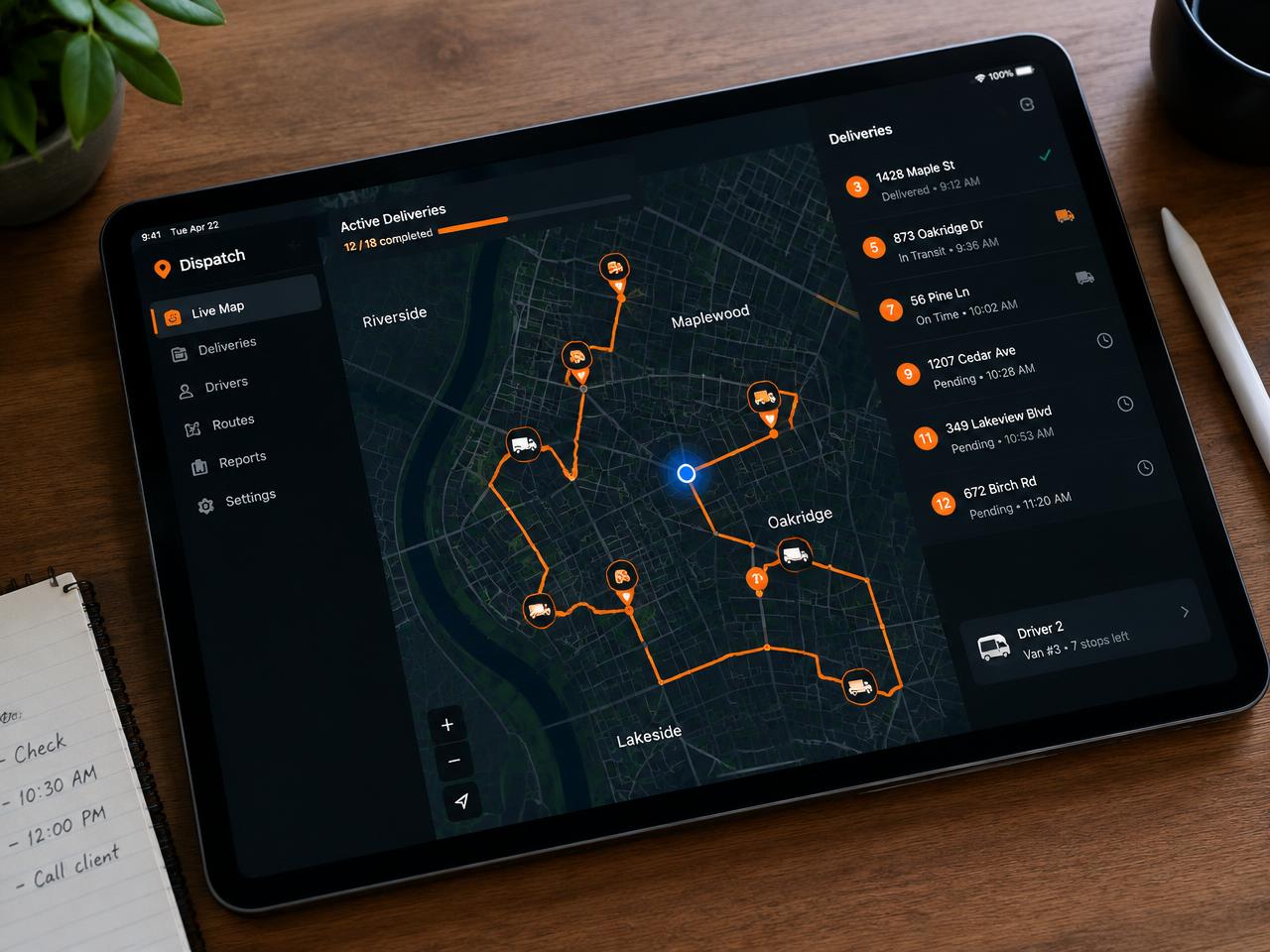 GPS delivery tracking dashboard