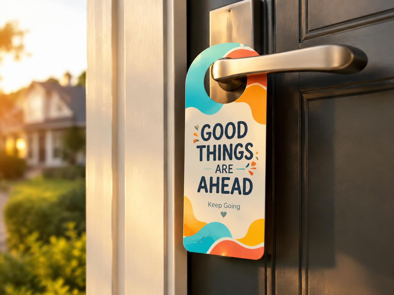Door hanger on a front door